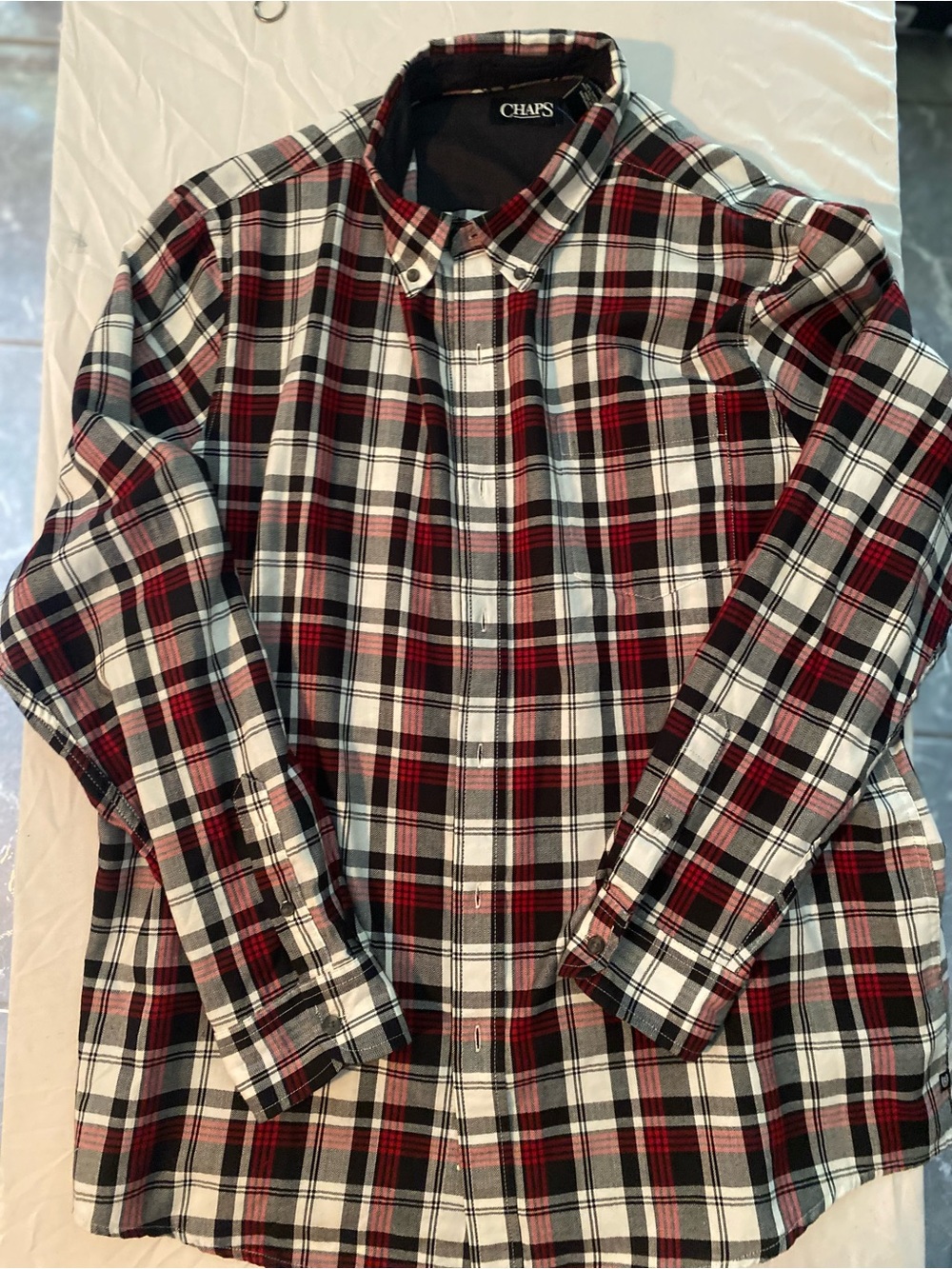 Chaps Red, Black & White Plaid Button-Down Shirt